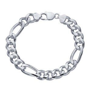 925 Italian Sterling Silver Chunky Cuban Figaro Link 8" Bracelet Chain 9mm